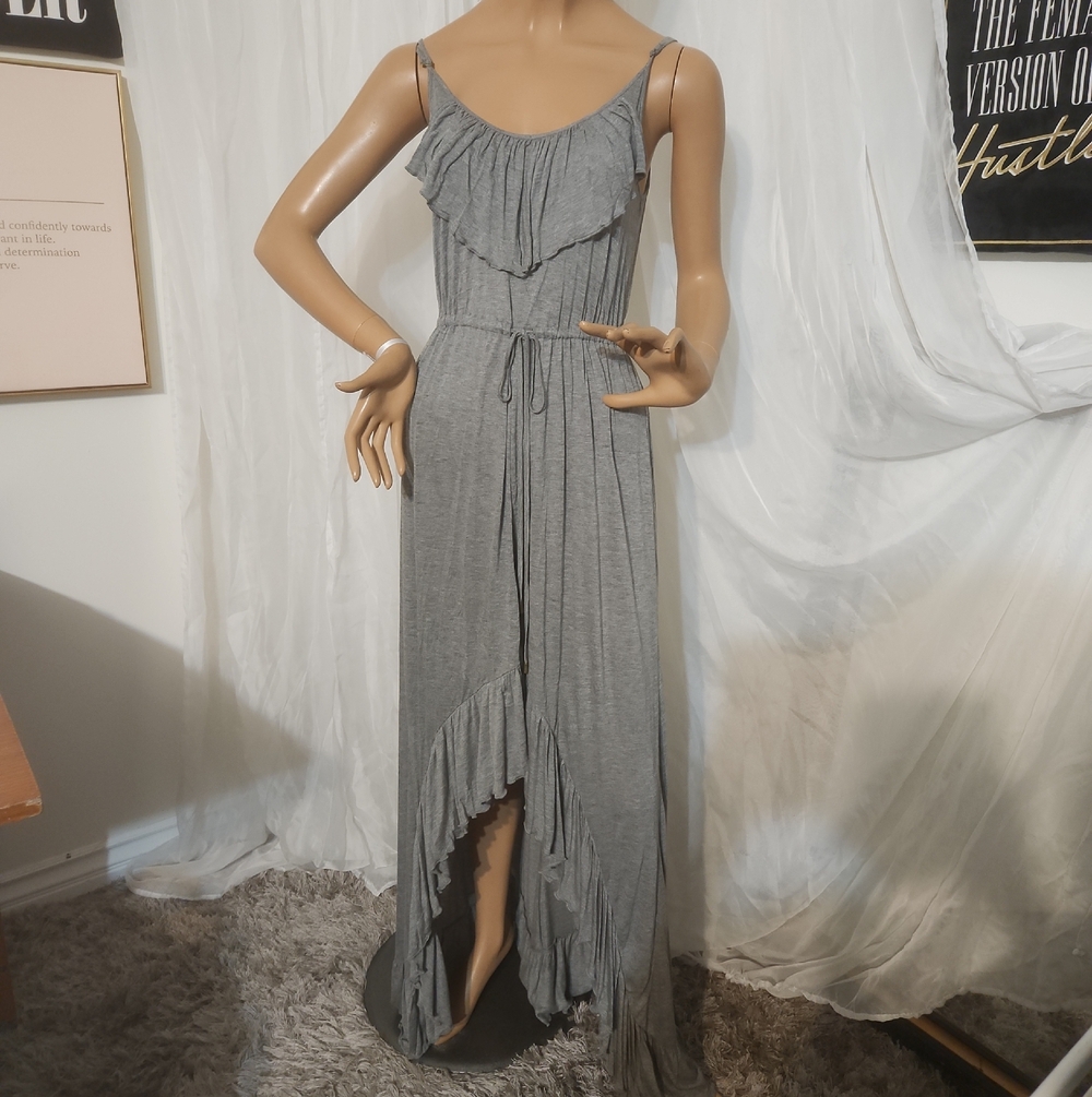 Forever 21 Gray Ruffle-Trim Maxi Dress Sz Small #004